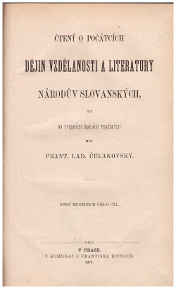 Počátky dějin vzdělanosti a literatury národův slovanských