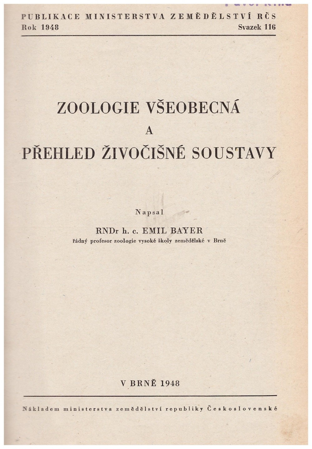 Zoologie všeobecná a přehled živočišné soustavy