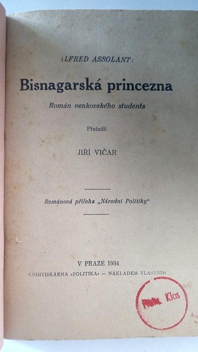 Bisnagarská princezna: Román venkovského studenta