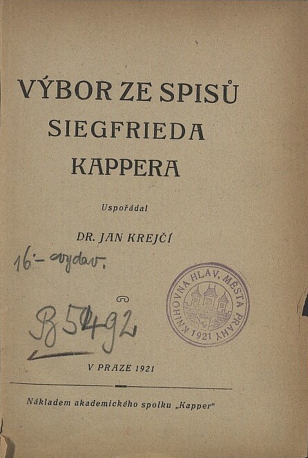 Výbor ze spisů Siegfrieda Kappera