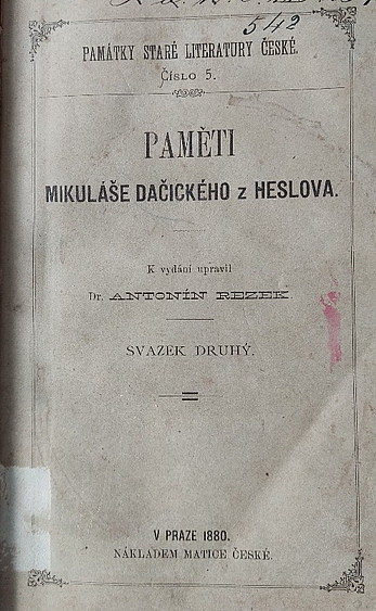 Paměti Mikuláše Dačického z Heslova - svazek druhý