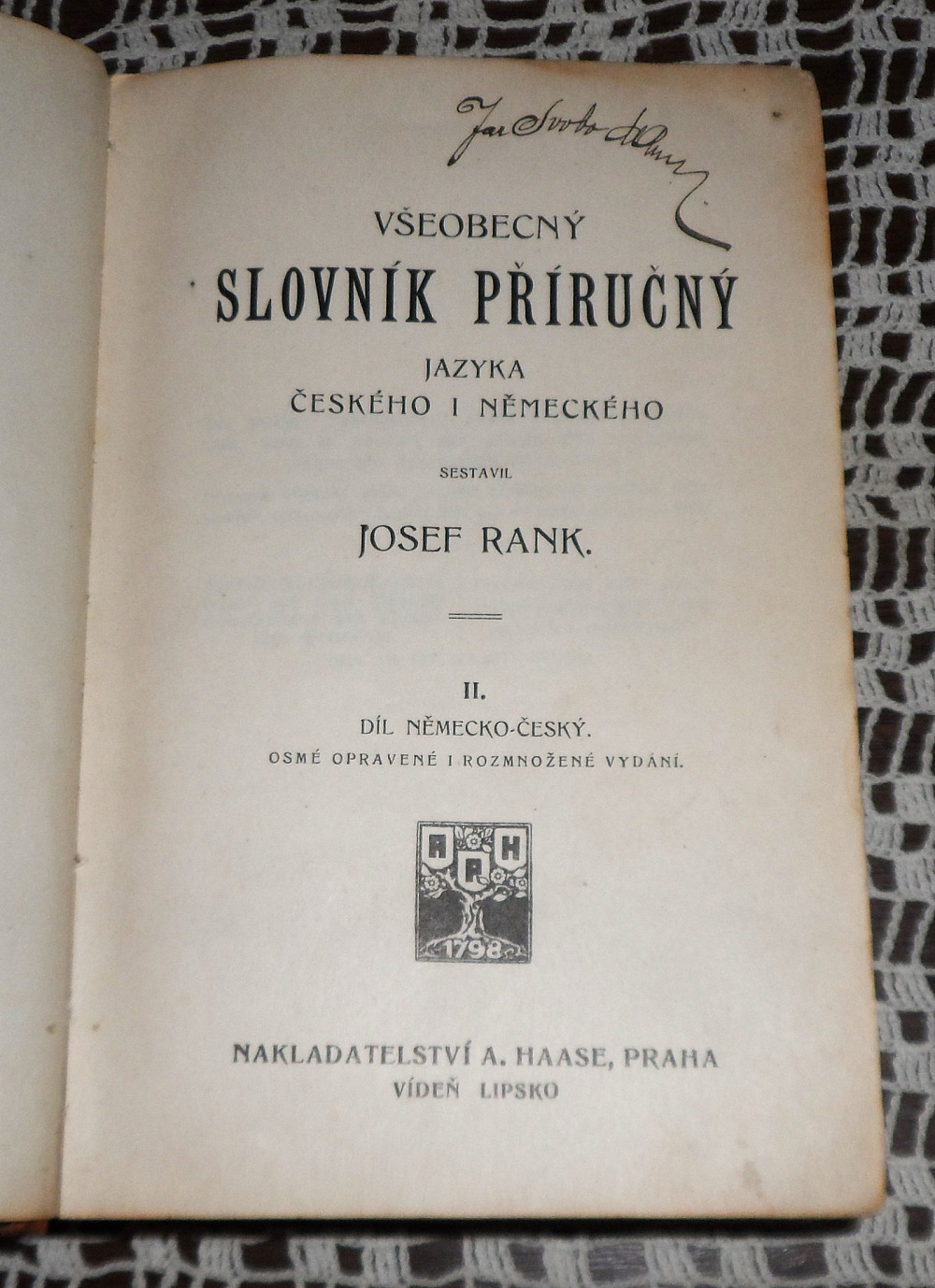 Všeobecný slovník příručný jazyka českého i německého II. díl, německo-český