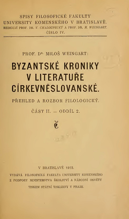 Byzantské kroniky v literatuře církevněslovanské: Přehled a rozbor filologický. Část II. - Oddíl 2.