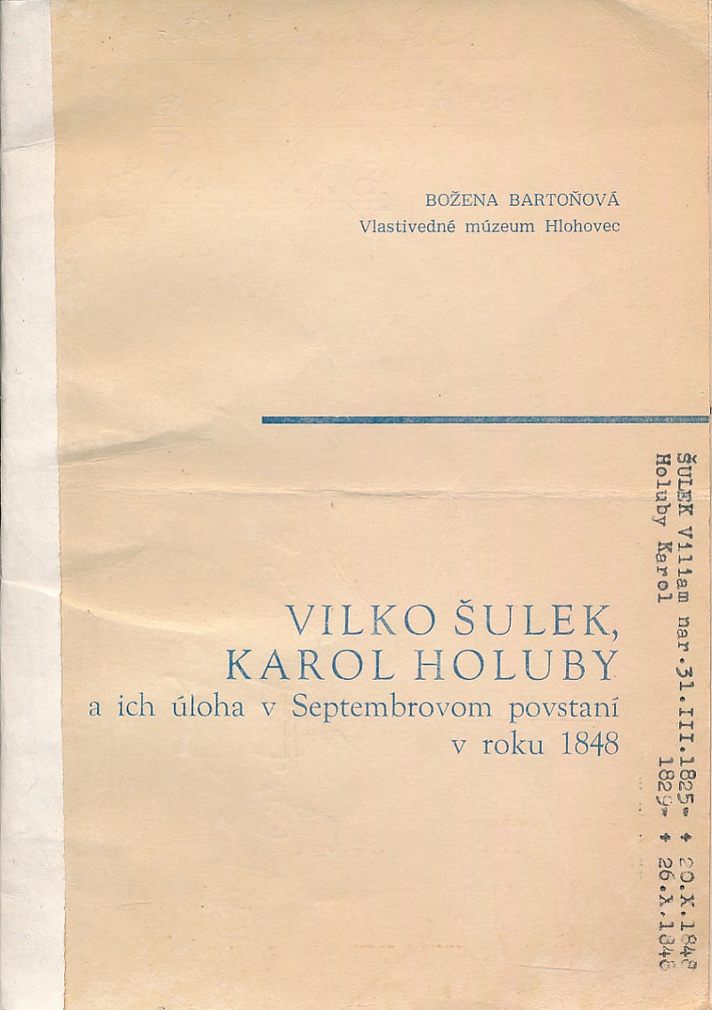 Vilko Šulek, Karol Holuby a ich úloha v Septembrovom povstaní v roku 1848