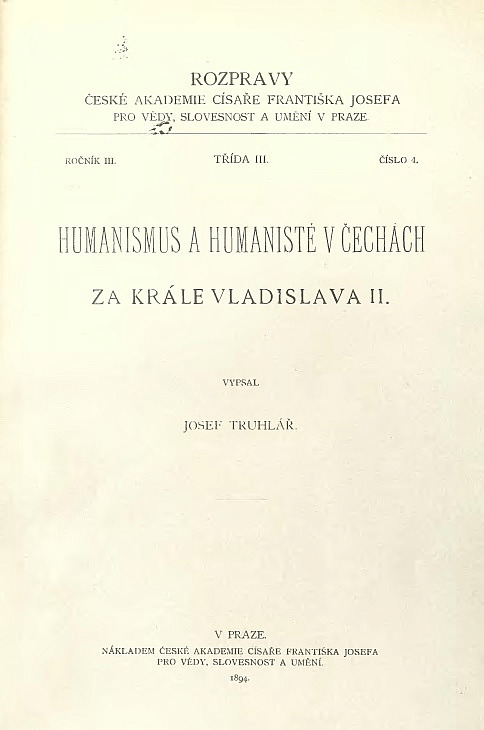 Humanismus a humanisté v Čechách za krále Vladislava II.