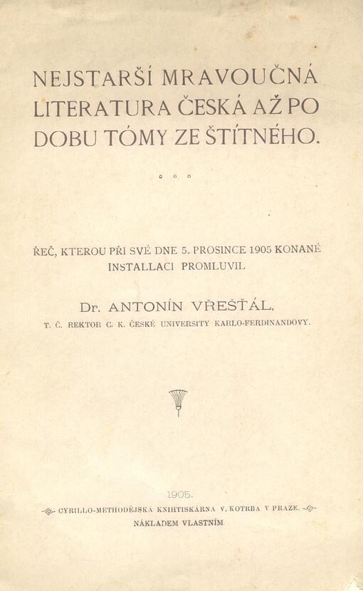 Nejstarší mravoučná literatura česká až po dobu Tómy ze Štítného