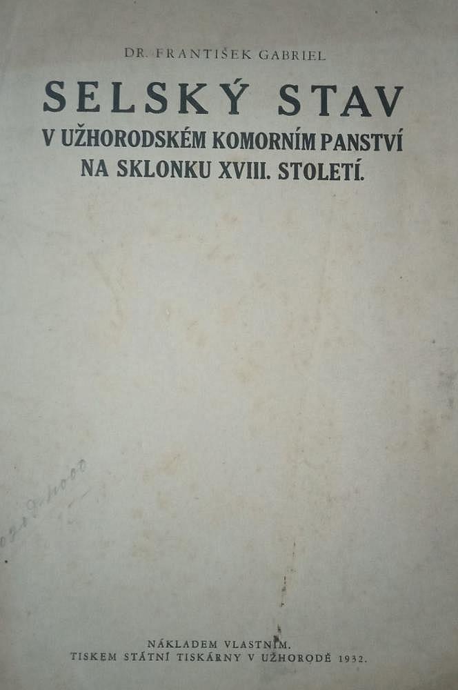 Selský stav v užhorodském komorním panství na sklonku XVIII. století