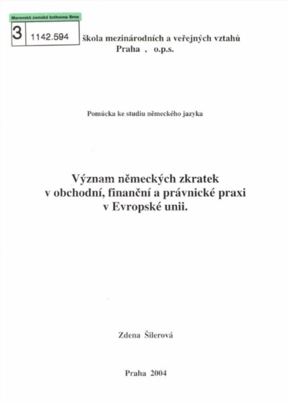 Význam německých zkratek v obchodní, finanční a právnické praxi v Evropské unii