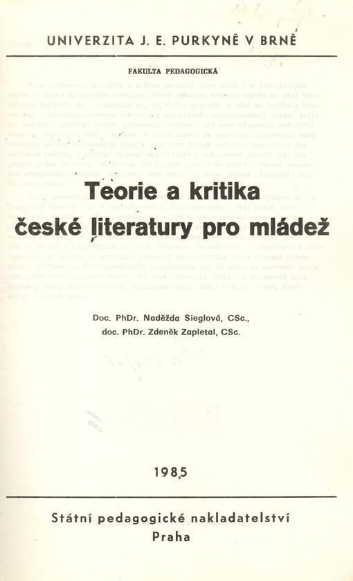 Teorie a kritika české literatury pro mládež