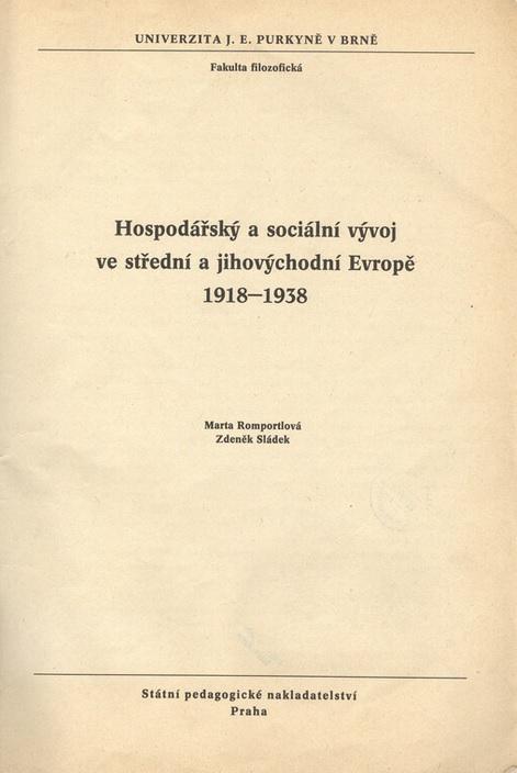 Hospodářský a sociální vývoj ve střední a jihovýchodní Evropě 1918-1938